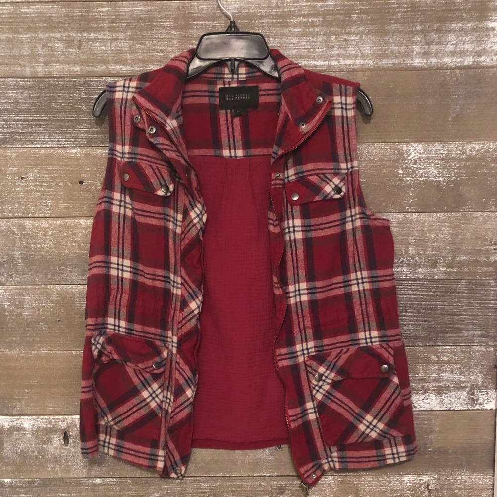 Blu Pepper Plaid Vest with Aztec detailing-Size M